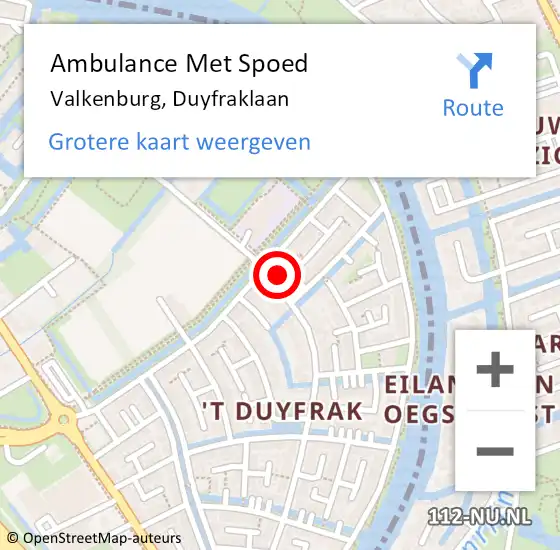 Locatie op kaart van de 112 melding: Ambulance Met Spoed Naar Valkenburg, Duyfraklaan op 25 februari 2023 13:35