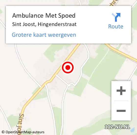 Locatie op kaart van de 112 melding: Ambulance Met Spoed Naar Sint Joost, Hingenderstraat op 25 februari 2023 13:46