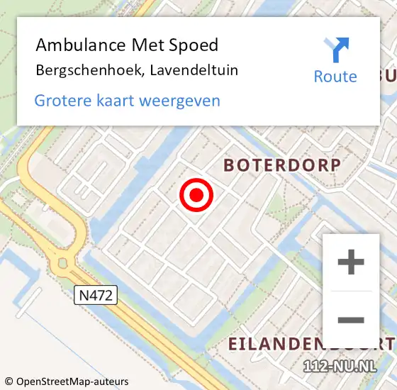 Locatie op kaart van de 112 melding: Ambulance Met Spoed Naar Bergschenhoek, Lavendeltuin op 25 februari 2023 14:08