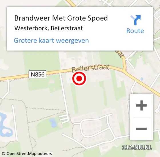 Locatie op kaart van de 112 melding: Brandweer Met Grote Spoed Naar Westerbork, Beilerstraat op 25 februari 2023 14:10