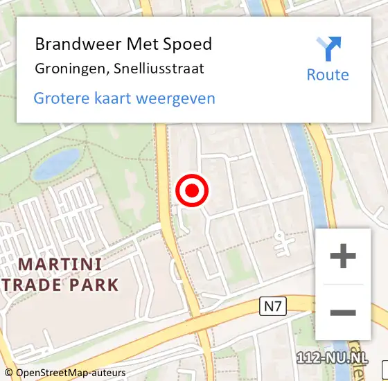 Locatie op kaart van de 112 melding: Brandweer Met Spoed Naar Groningen, Snelliusstraat op 25 februari 2023 14:35