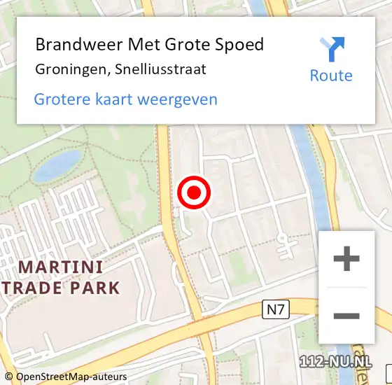 Locatie op kaart van de 112 melding: Brandweer Met Grote Spoed Naar Groningen, Snelliusstraat op 25 februari 2023 14:39