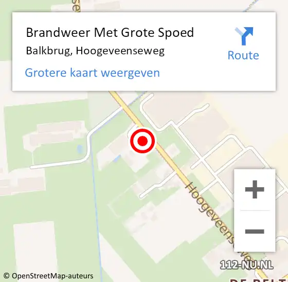 Locatie op kaart van de 112 melding: Brandweer Met Grote Spoed Naar Balkbrug, Hoogeveenseweg op 25 februari 2023 14:46