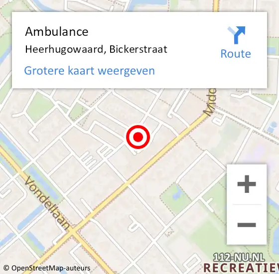 Locatie op kaart van de 112 melding: Ambulance Heerhugowaard, Bickerstraat op 25 februari 2023 15:11