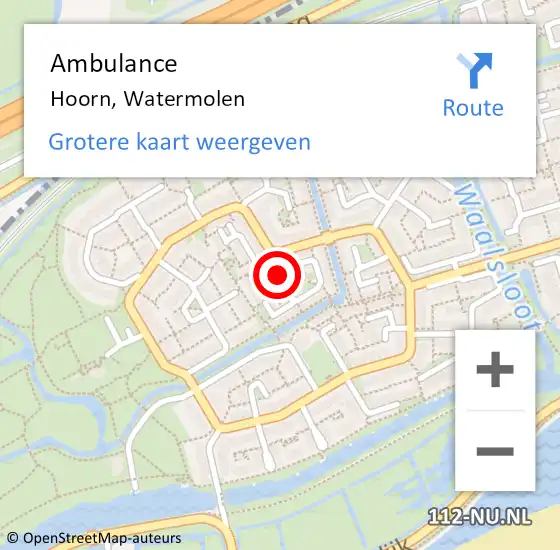 Locatie op kaart van de 112 melding: Ambulance Hoorn, Watermolen op 25 februari 2023 15:24