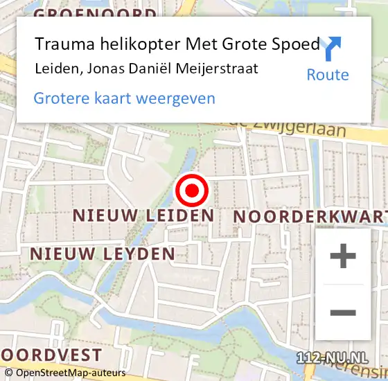 Locatie op kaart van de 112 melding: Trauma helikopter Met Grote Spoed Naar Leiden, Jonas Daniël Meijerstraat op 25 februari 2023 15:28