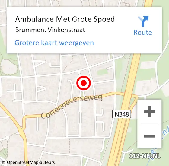 Locatie op kaart van de 112 melding: Ambulance Met Grote Spoed Naar Brummen, Vinkenstraat op 25 februari 2023 15:32