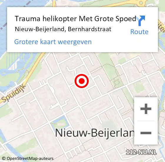 Locatie op kaart van de 112 melding: Trauma helikopter Met Grote Spoed Naar Nieuw-Beijerland, Bernhardstraat op 25 februari 2023 16:03