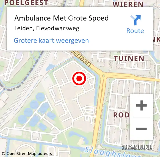 Locatie op kaart van de 112 melding: Ambulance Met Grote Spoed Naar Leiden, Flevodwarsweg op 25 februari 2023 16:06