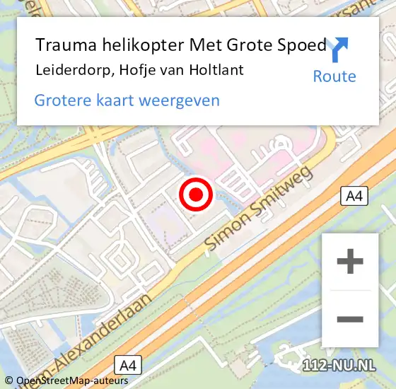 Locatie op kaart van de 112 melding: Trauma helikopter Met Grote Spoed Naar Leiderdorp, Hofje van Holtlant op 25 februari 2023 16:59