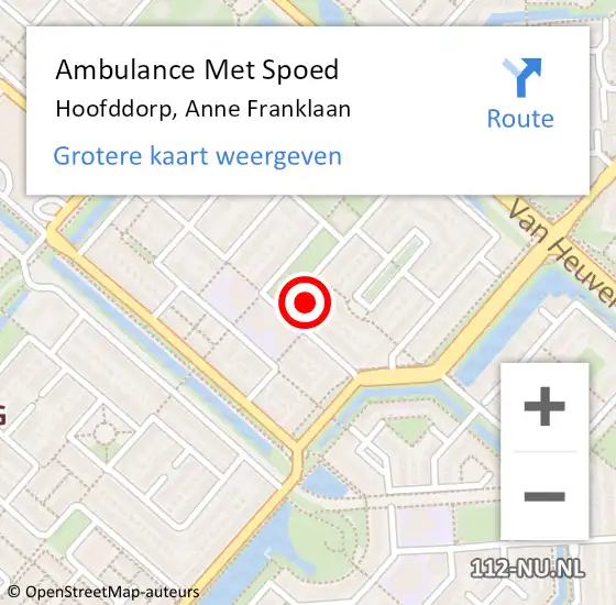 Locatie op kaart van de 112 melding: Ambulance Met Spoed Naar Hoofddorp, Anne Franklaan op 25 februari 2023 18:26