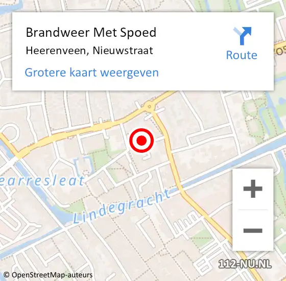 Locatie op kaart van de 112 melding: Brandweer Met Spoed Naar Heerenveen, Nieuwstraat op 25 februari 2023 18:28