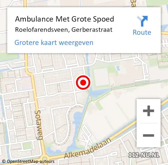 Locatie op kaart van de 112 melding: Ambulance Met Grote Spoed Naar Roelofarendsveen, Gerberastraat op 25 februari 2023 18:54