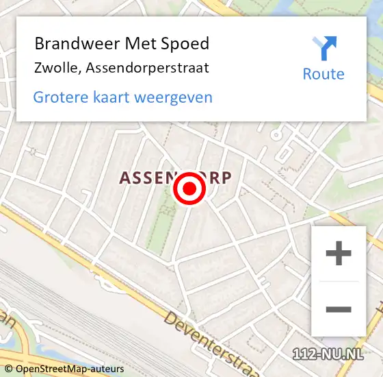 Locatie op kaart van de 112 melding: Brandweer Met Spoed Naar Zwolle, Assendorperstraat op 25 februari 2023 19:08