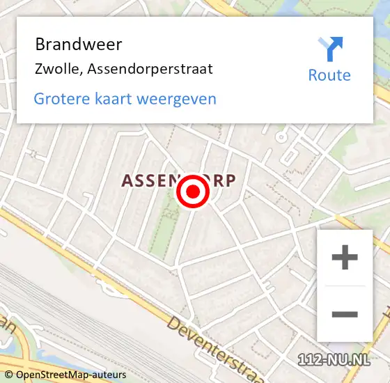 Locatie op kaart van de 112 melding: Brandweer Zwolle, Assendorperstraat op 25 februari 2023 19:09