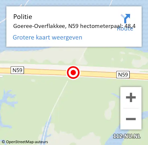 Locatie op kaart van de 112 melding: Politie Goeree-Overflakkee, N59 hectometerpaal: 48,4 op 25 februari 2023 19:25