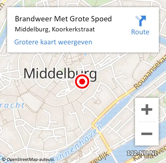 Locatie op kaart van de 112 melding: Brandweer Met Grote Spoed Naar Middelburg, Koorkerkstraat op 25 februari 2023 19:28