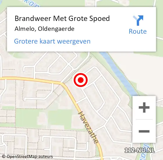 Locatie op kaart van de 112 melding: Brandweer Met Grote Spoed Naar Almelo, Oldengaerde op 25 februari 2023 19:37