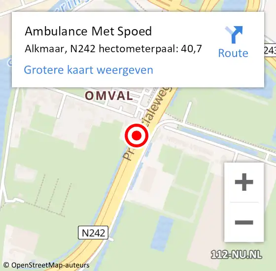 Locatie op kaart van de 112 melding: Ambulance Met Spoed Naar Alkmaar, N242 hectometerpaal: 40,7 op 25 februari 2023 19:37