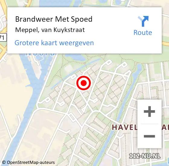 Locatie op kaart van de 112 melding: Brandweer Met Spoed Naar Meppel, van Kuykstraat op 25 februari 2023 20:39