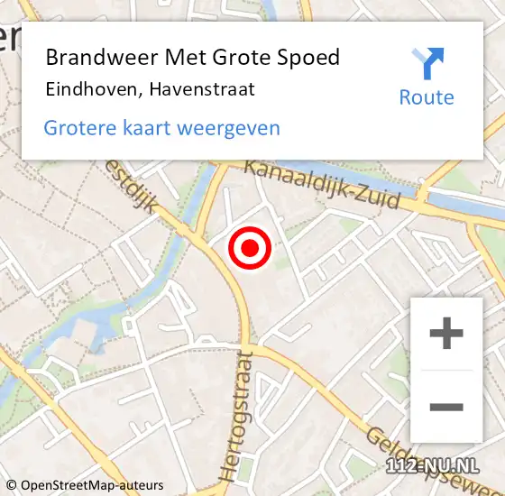 Locatie op kaart van de 112 melding: Brandweer Met Grote Spoed Naar Eindhoven, Havenstraat op 25 februari 2023 20:59