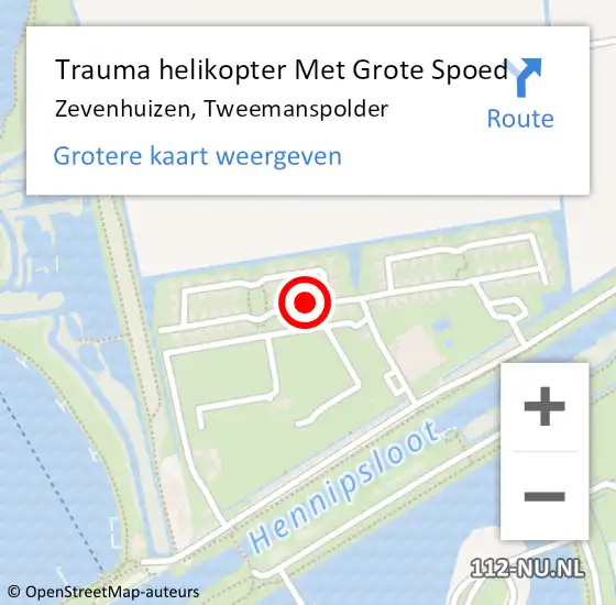 Locatie op kaart van de 112 melding: Trauma helikopter Met Grote Spoed Naar Zevenhuizen, Tweemanspolder op 25 februari 2023 21:12