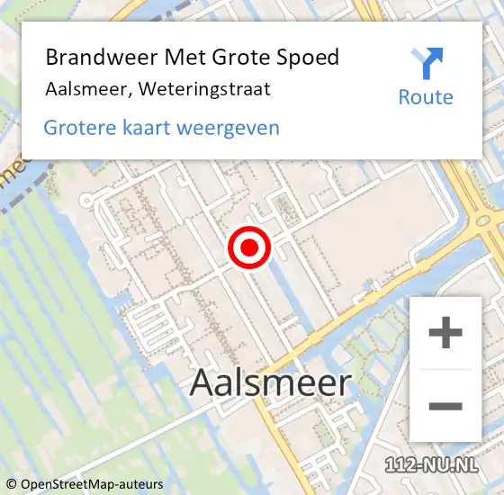 Locatie op kaart van de 112 melding: Brandweer Met Grote Spoed Naar Aalsmeer, Weteringstraat op 25 februari 2023 21:17