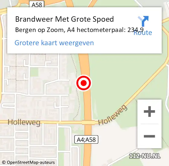 Locatie op kaart van de 112 melding: Brandweer Met Grote Spoed Naar Bergen op Zoom, A4 hectometerpaal: 234,9 op 25 februari 2023 21:48