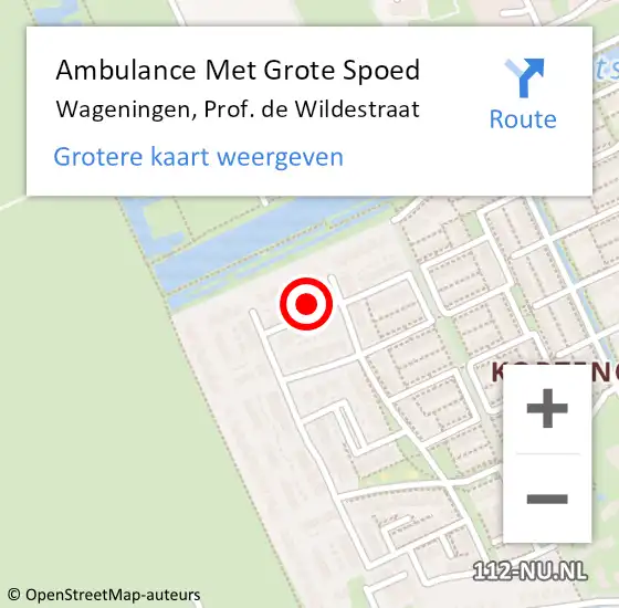 Locatie op kaart van de 112 melding: Ambulance Met Grote Spoed Naar Wageningen, Prof. de Wildestraat op 25 februari 2023 22:09