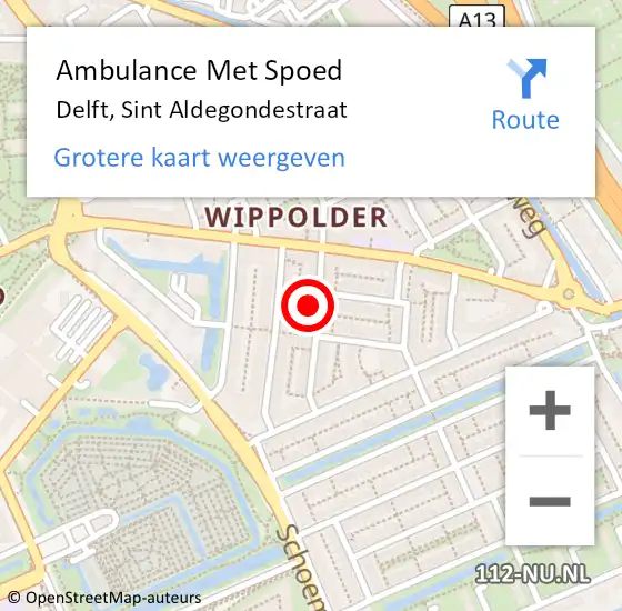 Locatie op kaart van de 112 melding: Ambulance Met Spoed Naar Delft, Sint Aldegondestraat op 25 februari 2023 22:25