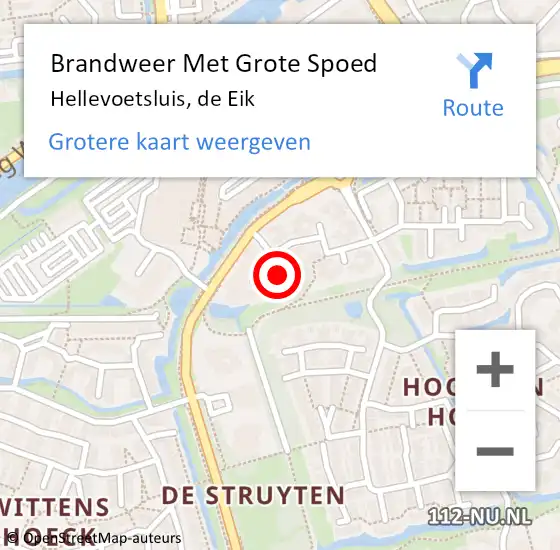 Locatie op kaart van de 112 melding: Brandweer Met Grote Spoed Naar Hellevoetsluis, de Eik op 25 februari 2023 22:34