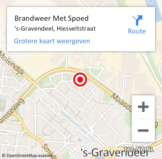Locatie op kaart van de 112 melding: Brandweer Met Spoed Naar 's-Gravendeel, Hiesveltstraat op 25 februari 2023 22:39