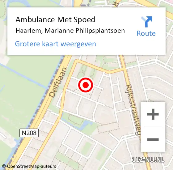 Locatie op kaart van de 112 melding: Ambulance Met Spoed Naar Haarlem, Marianne Philipsplantsoen op 25 februari 2023 22:43