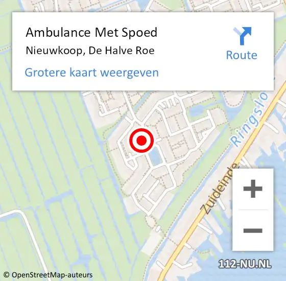 Locatie op kaart van de 112 melding: Ambulance Met Spoed Naar Nieuwkoop, De Halve Roe op 25 februari 2023 22:47