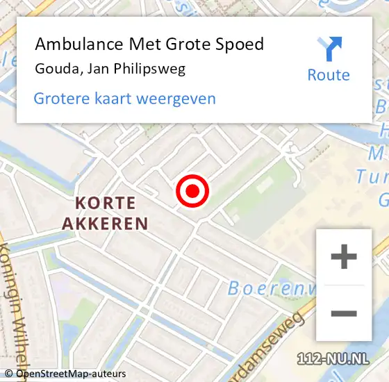 Locatie op kaart van de 112 melding: Ambulance Met Grote Spoed Naar Gouda, Jan Philipsweg op 25 februari 2023 22:49
