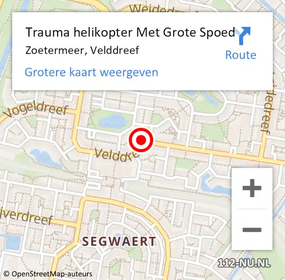 Locatie op kaart van de 112 melding: Trauma helikopter Met Grote Spoed Naar Zoetermeer, Velddreef op 25 februari 2023 23:02