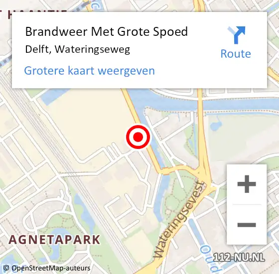 Locatie op kaart van de 112 melding: Brandweer Met Grote Spoed Naar Delft, Wateringseweg op 25 februari 2023 23:08