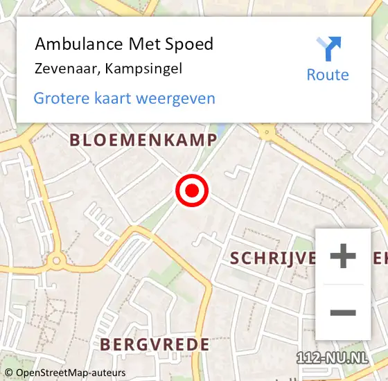 Locatie op kaart van de 112 melding: Ambulance Met Spoed Naar Zevenaar, Kampsingel op 25 februari 2023 23:14
