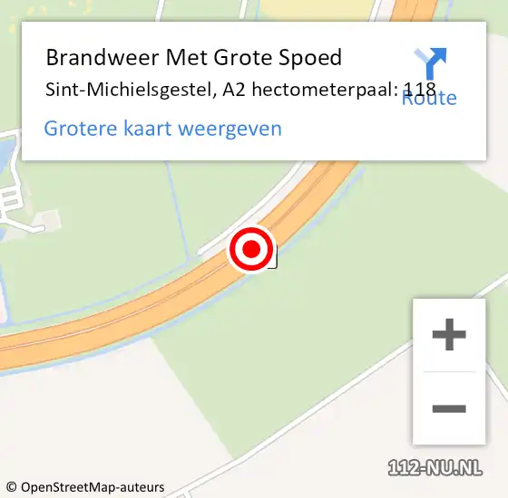 Locatie op kaart van de 112 melding: Brandweer Met Grote Spoed Naar Sint-Michielsgestel, A2 hectometerpaal: 118 op 25 februari 2023 23:39