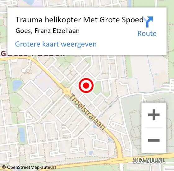 Locatie op kaart van de 112 melding: Trauma helikopter Met Grote Spoed Naar Goes, Franz Etzellaan op 26 februari 2023 01:23