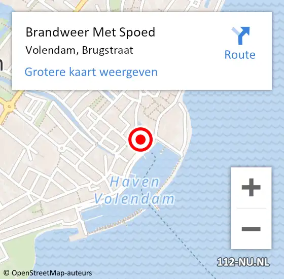 Locatie op kaart van de 112 melding: Brandweer Met Spoed Naar Volendam, Brugstraat op 26 februari 2023 02:03