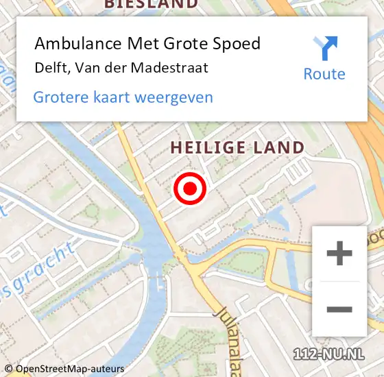 Locatie op kaart van de 112 melding: Ambulance Met Grote Spoed Naar Delft, Van der Madestraat op 26 februari 2023 05:57