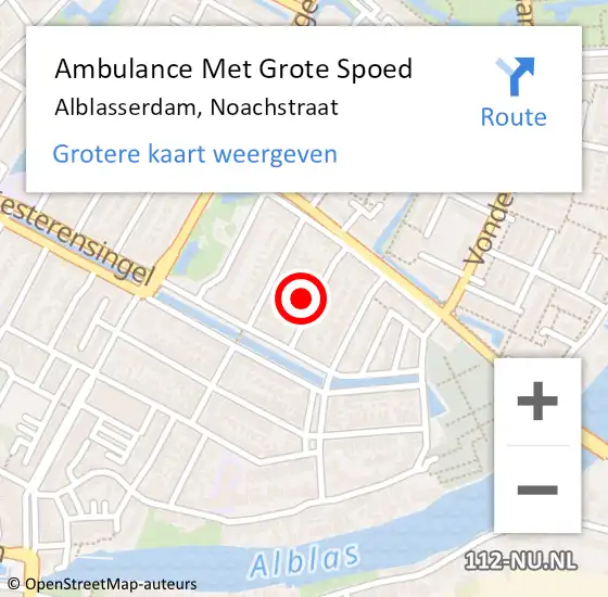 Locatie op kaart van de 112 melding: Ambulance Met Grote Spoed Naar Alblasserdam, Noachstraat op 26 februari 2023 06:10