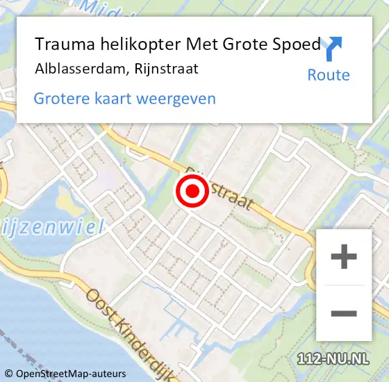 Locatie op kaart van de 112 melding: Trauma helikopter Met Grote Spoed Naar Alblasserdam, Rijnstraat op 26 februari 2023 06:33