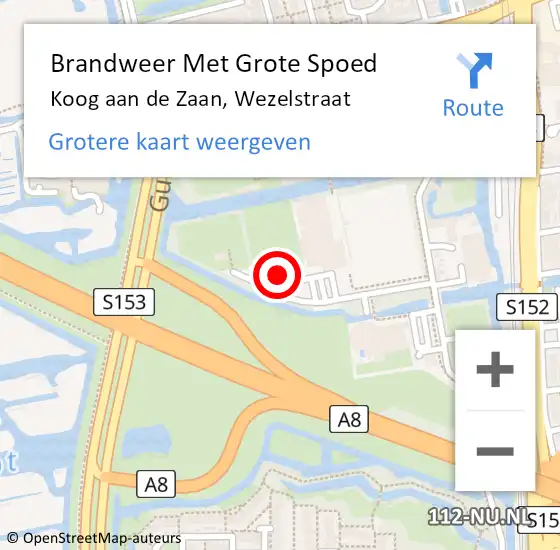 Locatie op kaart van de 112 melding: Brandweer Met Grote Spoed Naar Koog aan de Zaan, Wezelstraat op 26 februari 2023 07:39