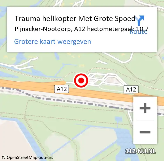 Locatie op kaart van de 112 melding: Trauma helikopter Met Grote Spoed Naar Pijnacker-Nootdorp, A12 hectometerpaal: 10,7 op 26 februari 2023 07:52