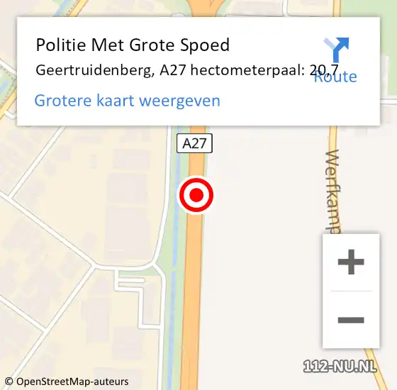 Locatie op kaart van de 112 melding: Politie Met Grote Spoed Naar Geertruidenberg, A27 hectometerpaal: 20,7 op 26 februari 2023 08:23