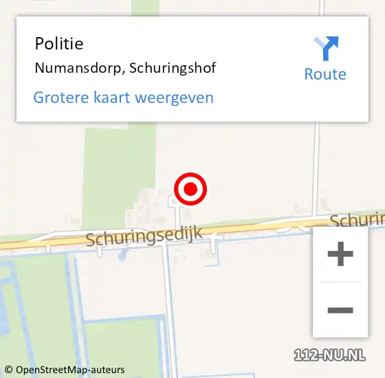 Locatie op kaart van de 112 melding: Politie Numansdorp, Schuringshof op 26 februari 2023 08:26