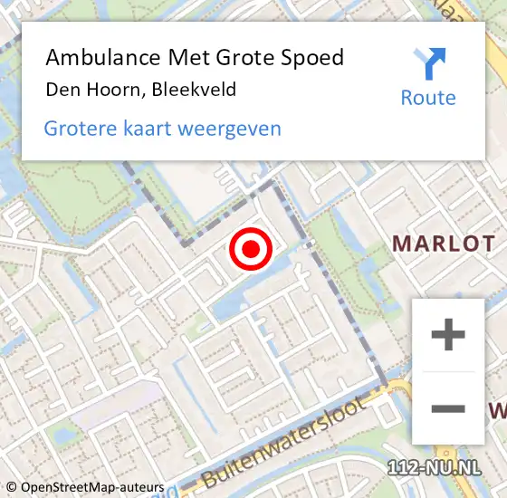 Locatie op kaart van de 112 melding: Ambulance Met Grote Spoed Naar Den Hoorn, Bleekveld op 26 februari 2023 10:06