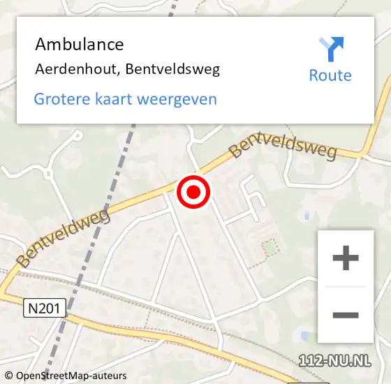 Locatie op kaart van de 112 melding: Ambulance Aerdenhout, Bentveldsweg op 26 februari 2023 10:31